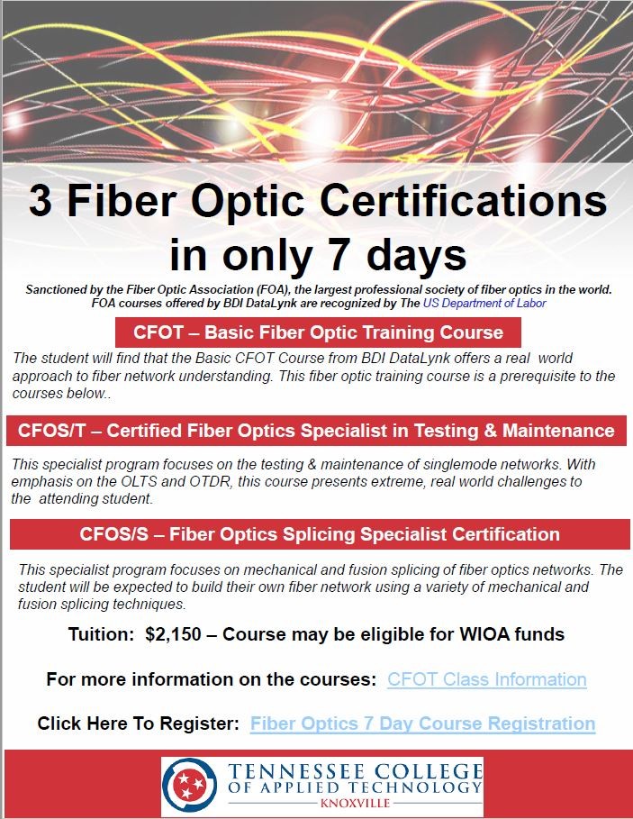 3 Fiber Optic Certifications in Only 7 Days TCAT Knoxville
